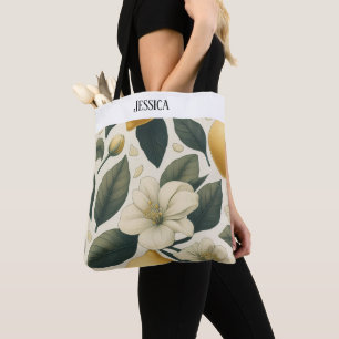 Bolsa Tote Floral de Limão Vintage Personalizada