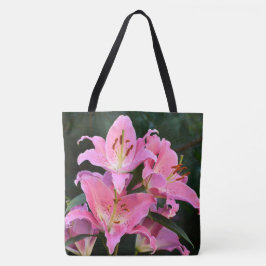 Bolsa Tote Floral de lírios orientais cor-de-rosa