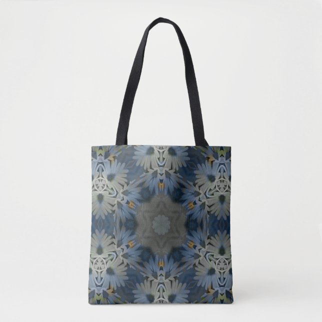 Bolsa Tote Floral de Margarida Azul Antiquado (Frente)