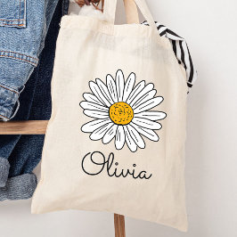 Bolsa Tote Floral de Margarida Branca Monogramada