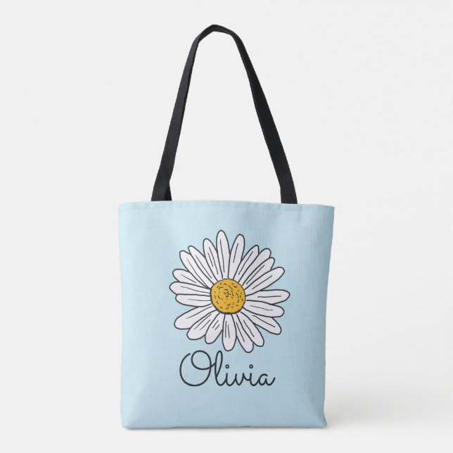Bolsa Tote Floral de Margarida Branca Monogramada (Verso)