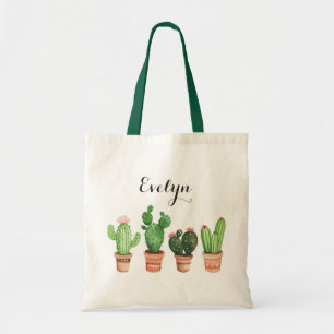 Bolsa Tote Floral de Pote Cactus Aquarela