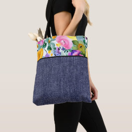 Bolsa Tote Floral de primavera e jeans
