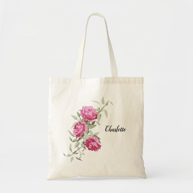 Bolsa Tote Floral de três Rosas personalizados (Frente)