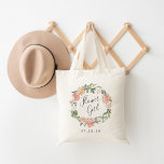 Bolsa Tote Floral de Verão | Festa de Branca de Menina Flor<br><div class="desc">O bolsa de festa de noiva apresenta uma camada floral de rosas e peônias cor-de-rosa pincel,  pêssego e verde-sábio,  com o dentro de "flor" inscrito no roteiro escrito à mão. Projetado para combinar com a nossa coleção Floral MidSummer.</div>