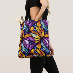 Bolsa Tote Floral de Vidro Manchado Vibrante: Design colorido