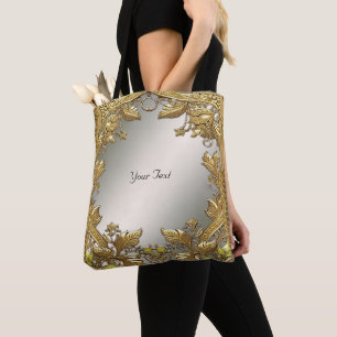 Bolsa Tote Floral Decorativa em Dourado Elegante