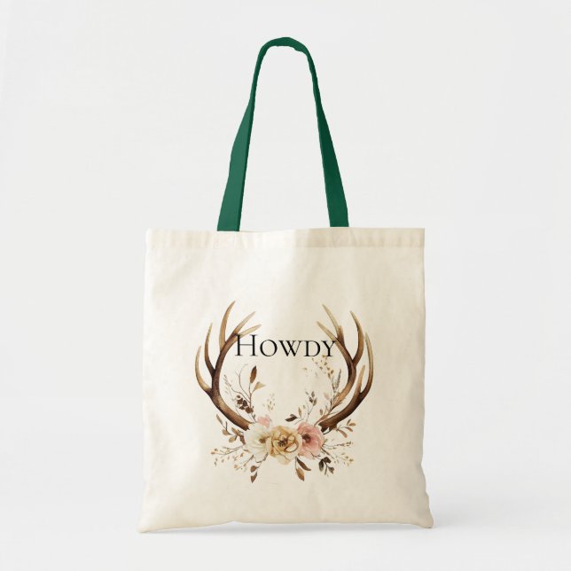 Bolsa Tote Floral Deer Antlers Cowgirl (Frente)