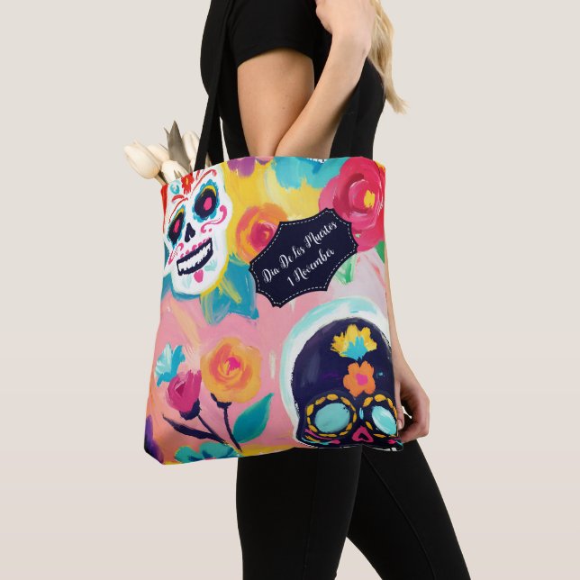 Bolsa Tote Floral Dia De Los Muertos (Close Up)