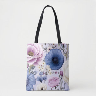 Bolsa Tote Floral do Jardim Flor Branco Azul-Lavanda Elegante