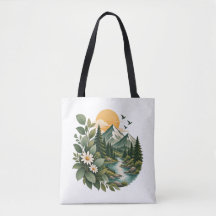 Bolsa Tote Floral do Pôr do Sol na Montanha-Nature