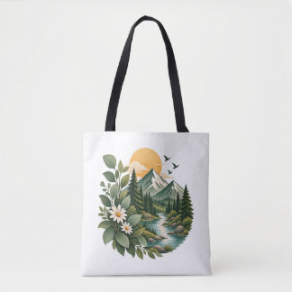 Bolsa Tote Floral do Pôr do Sol na Montanha-Nature