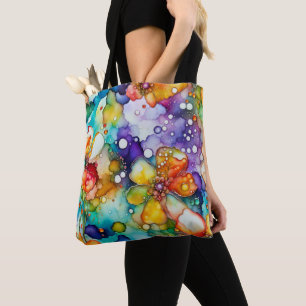 Bolsa Tote Floral e bolhas psicodélicas Abstrato