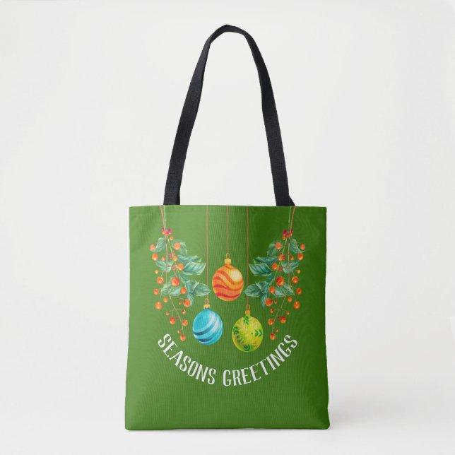Bolsa Tote Floral E Ornamentos De Natal (Frente)