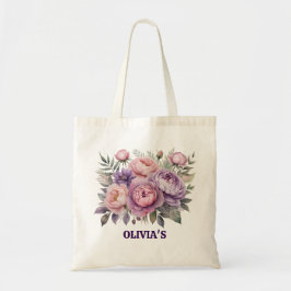 Bolsa Tote Floral Elegante, Rosa e Floral Púrpura