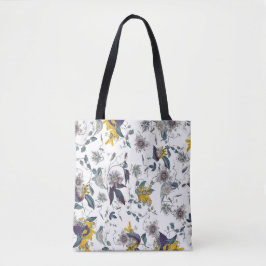 Bolsa Tote Floral Exótico Amarelo em Branco