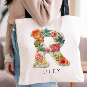 Bolsa Tote Floral Falso com Monograma Personalizado para Dia 
