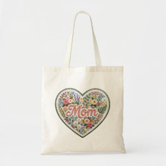 Bolsa Tote Floral Faux Embroidery Heart Mom