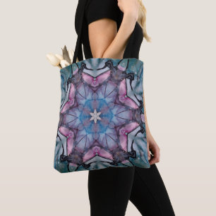 Bolsa Tote Floral Floco de Neve Cor-de-Rosa Azul Verde