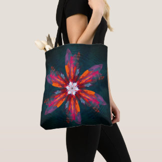 Bolsa Tote Floral Flores de Mandala Laranja Vermelho Abstrato