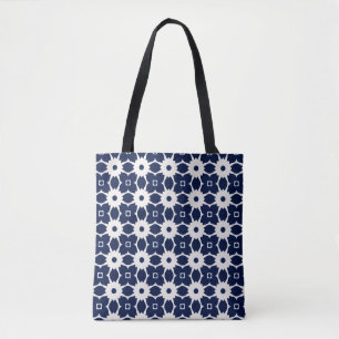 Bolsa Tote Floral Geométrico marinho Azul e Branco