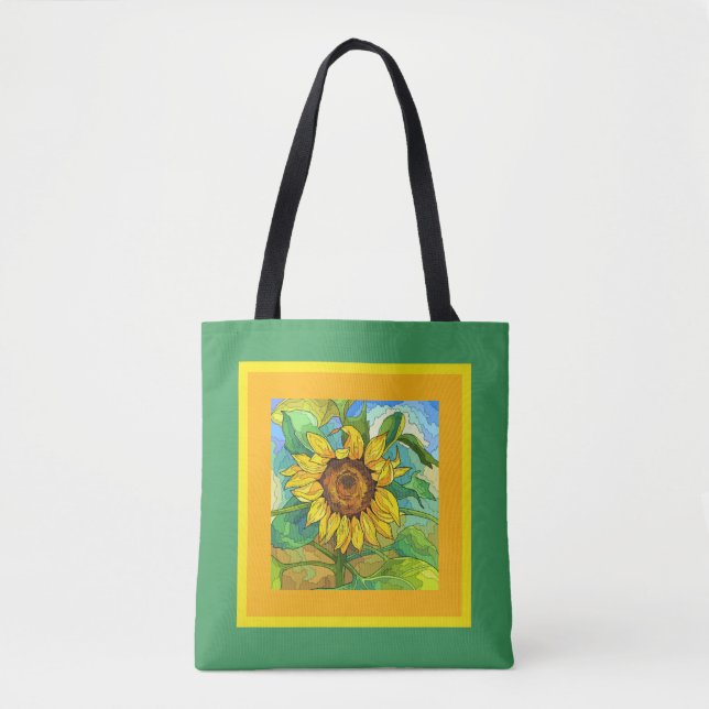 Bolsa Tote Floral, girassol jumbo em amarelo/verde (Frente)