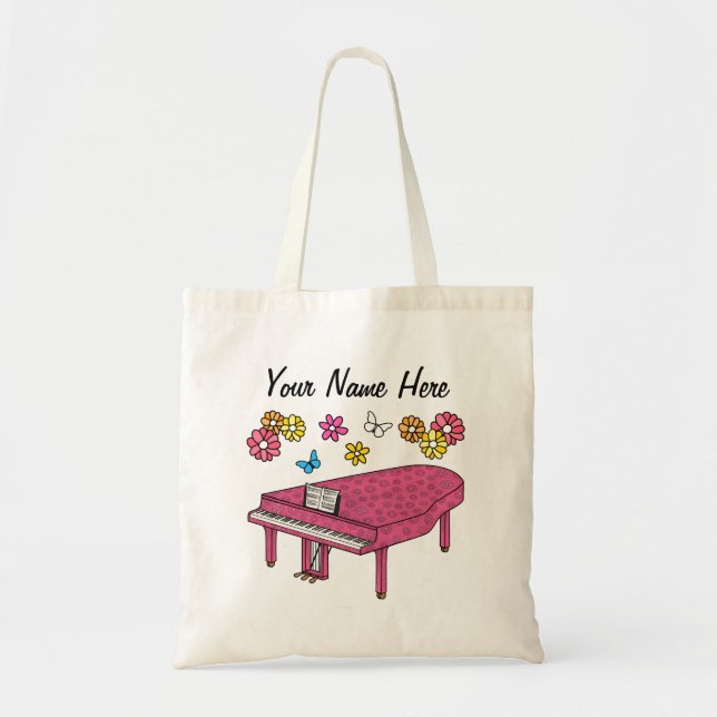 Bolsa Tote Floral Grand Piano Flowers Pianista Personalizado (Frente)