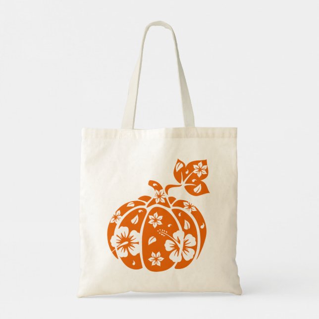 Bolsa Tote Floral Halloween Pumpkin Tote Bag (Verso)