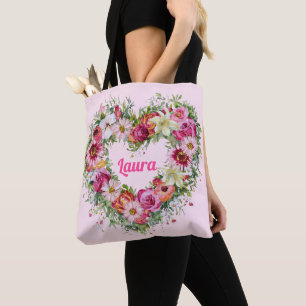 Bolsa Tote Floral Heart Wreath Personalizado
