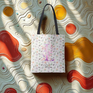 Bolsa Tote Floral Inicial L com Padrão Pastel Boho