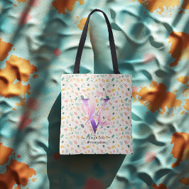 Bolsa Tote Floral Inicial V com Padrão Pastel Boho