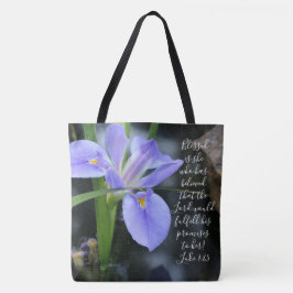 Bolsa Tote Floral (íris de água) com verso de Luke 1:45