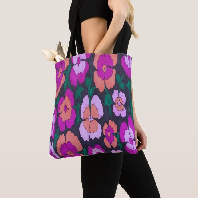 Bolsa tote floral laranja rosa e preta (Close Up)