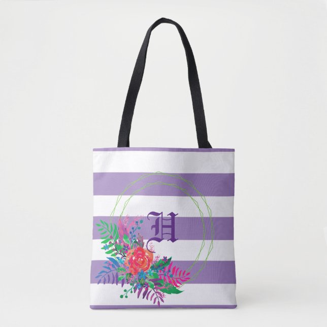 Bolsa Tote floral liso púrpura personalizado (Frente)
