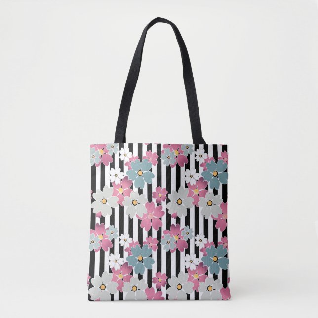 Bolsa Tote Floral, listrado (Frente)