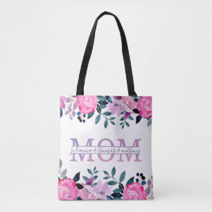 Bolsa Tote Floral Mãe dividiu Monograma com nomes de crianç