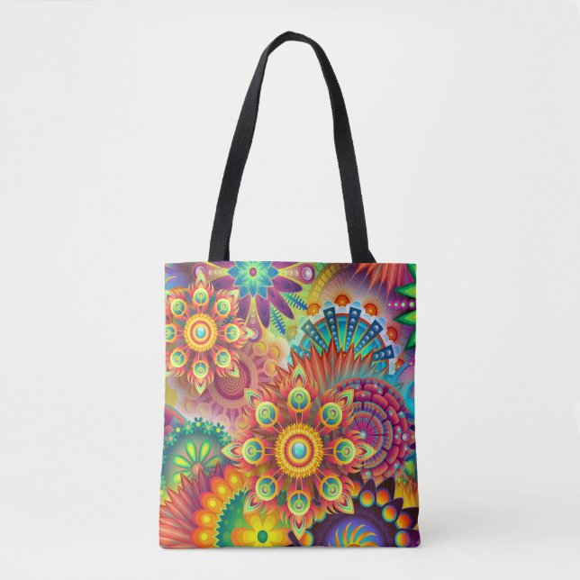 Bolsa Tote Floral Mandala Collage Psicedélico (Frente)
