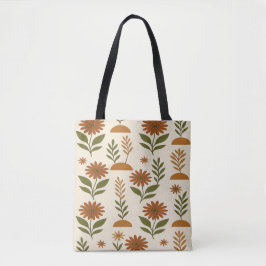 Bolsa tote floral marrom e creme Boho