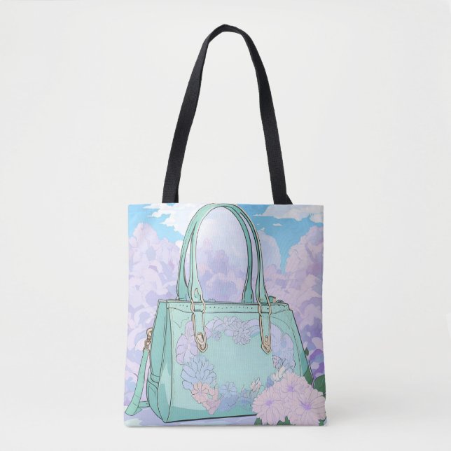 Bolsa Tote Floral Menta Caprichosa Céu e Nuvens (Frente)