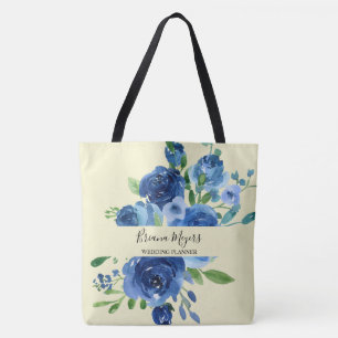 Bolsa Tote Floral Moderno Azul Marinho Amarelo Negócios