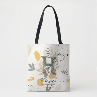 Bolsa Tote Floral Monogram H – Vibrant Botanical Letter Art