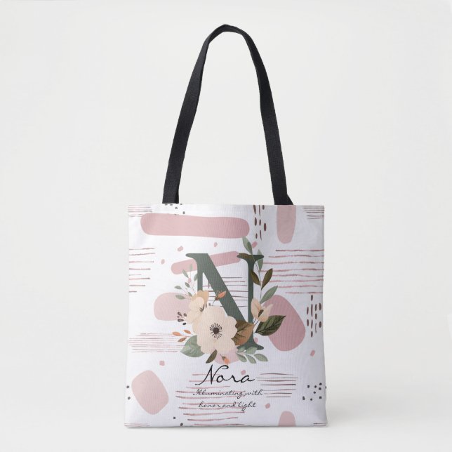 Bolsa Tote Floral Monogram N – Radiant Botanical Letter N (Frente)