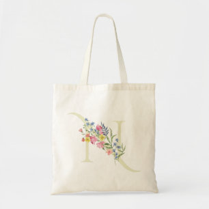 Bolsa Tote floral N monograma casamento primavera Chá de Noiv