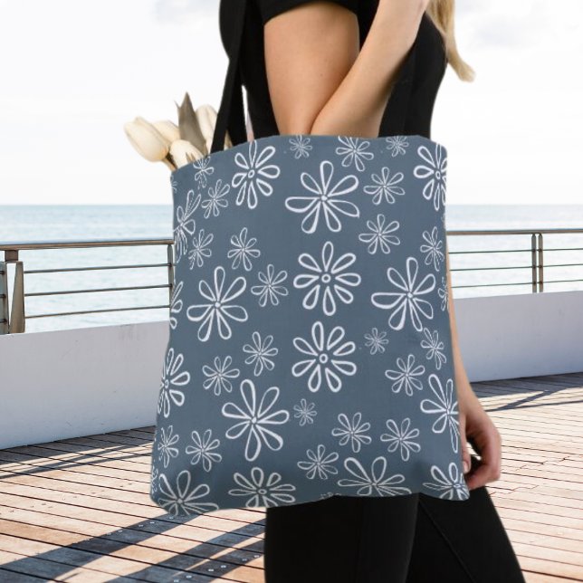 Bolsa Tote Floral na moda Azul e Branco (Criador carregado)