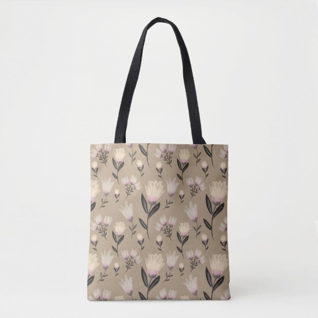 Bolsa Tote Floral Neutra | Botânica Rosa Suave (Frente)