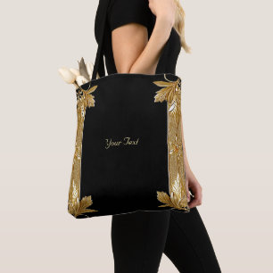 Bolsa Tote Floral Ornata Dourada Preta