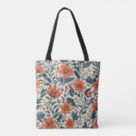 Bolsa Tote Floral Pattern of Vibrant Orange Flowers