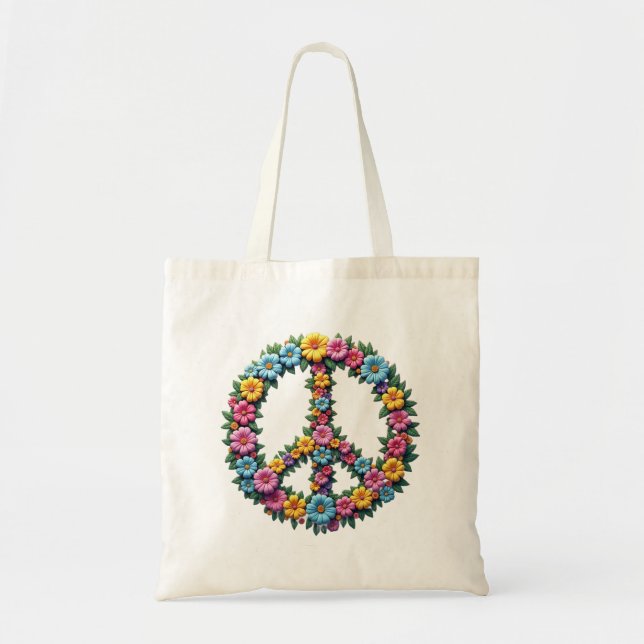 Bolsa Tote Floral Peace Symbol (Frente)