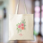 Bolsa Tote Floral Personalizado<br><div class="desc">Este saco de tota bonito é decorado com uma buquê de aquarela de rosas e folhagem em tons de rosa, coral e verde. Facilmente personalizável. Original Watercolor © Michele Davies.</div>