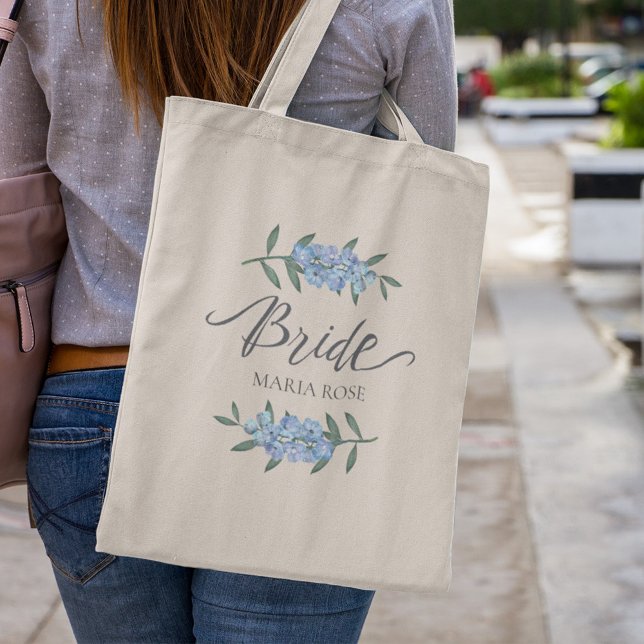 Bolsa Tote Floral Personalizado da Noiva Azul (Criador carregado)